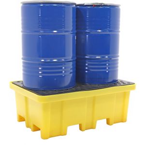 Kunststof lekbakken opvangbak voor 2 x 200 l vaten  - L:1220 x B:820 x H:330mm - Geel - 230ltr Laadvermogen (kg): 650.