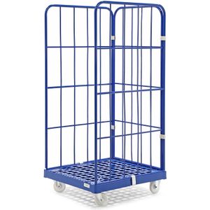 3-heks rolcontainers insteekhekken + 2 nylon spanbanden L:815,B:725,H:1650mm blauw. 760ltr Laadvermogen (kg): 500.