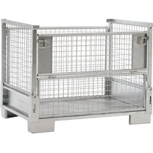 Gaascontainer stapelbaar en inklapbaar 1 klep aan 1 lange zijde L:1240,B:835,H:970mm zink. 695ltr Laadvermogen (kg): 800.