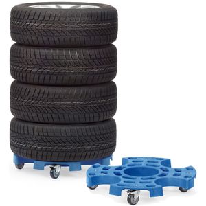 Fetra - Banden Trolley - Blauw - Geschikt voor 8 Banden of 4 Complete Wielen - Laadvermogen 120 kg