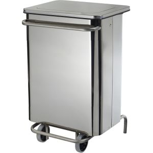 Afvalbak stalen afvalbak mobiele pedaalemmer L:455,B:420,H:700mm zilverkleurig. 70ltr