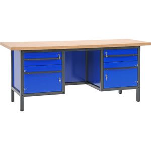 Werktafel, werkbank met 2 laden en 2 kasten, 200 cm.