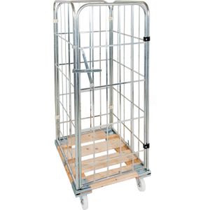 4-Heks rolcontainer 4-heks hele deur insteekhekken + 2 nylon spanbanden L:815,B:725,H:1640mm zink. 717ltr Laadvermogen (kg): 500.