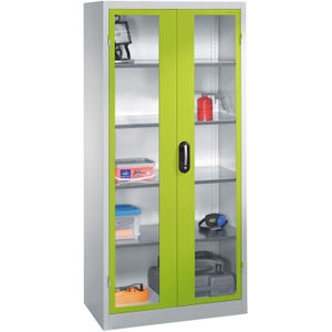 Materiaalkasten met kijkvensters in 2 draaideuren en 4 etages ,B:930,D:500,H:1950mm grijs