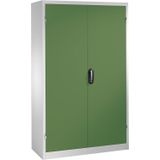 Kast, materiaalkast met 2 draaideuren, 3 etages en 3 laden.