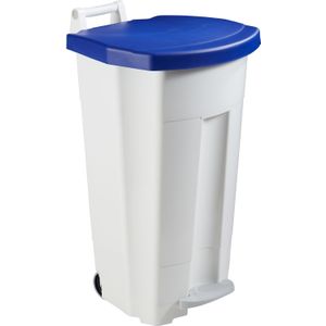 Afvalbak Afval en reiniging, kunststof afvalbak met deksel op pedaalframe.