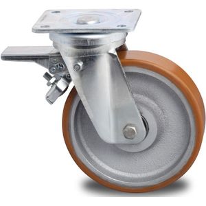 Wiel zwenkwiel met rem Ø 150 mm  - L:140 x B:110 x H:205mm - Zink Laadvermogen (kg): 500.