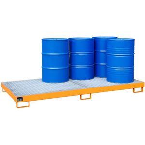 Stalen lekbakken opvangbak voor vaten voor 8 x 200 l vaten  - L:2650 x B:1300 x H:210mm - Oranje - 340ltr