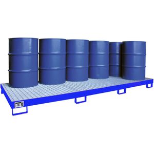 Stalen lekbakken opvangbak voor vaten voor 10 x 200 l vaten L:3250,B:1300,H:190mm blauw. 395ltr