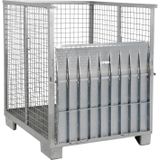 Transportcontainer, vaste constructie stapelbaar met oprijplaat.