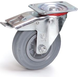 Wiel zwenkwiel met rem Ø 125 mm  - L:125 x B:105 x H:165mm - Grijs Laadvermogen (kg): 100.