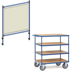 Tafelwagen Fetra tafelwagen met spat preventiescherm  L:1200,B:710,H:2011mm blauw Laadvermogen (kg): 600.