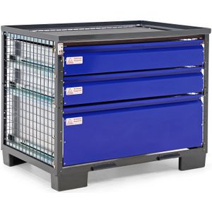 Anti-diefstal gaascontainer met 3 gesloten laden L:1240,B:835,H:979mm grijs. 254ltr Laadvermogen (kg): 160.