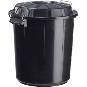 Vrijstaande buitenafvalbak kunststof afvalbak deksel met vergrendelingssysteem L:455,B:455,H:505mm zwart. 50ltr