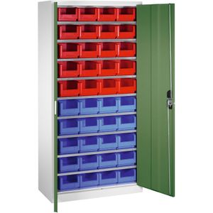Bakkenkasten met 2 draaideuren en 40 magazijnbakken ,B:1000,D:420,H:1980mm groen