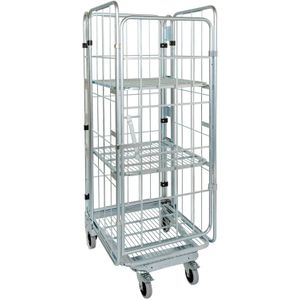 4-Heks rolcontainer 4-heks hele deur a-frame nestbaar L:729,B:818,H:1770mm zink. 795ltr Laadvermogen (kg): 500.