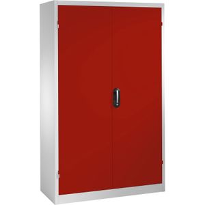 Materiaalkasten met 2 draaideuren, 4 etages en 3 laden ,B:1200,D:500,H:1950mm rood