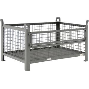 Gitterboxen vaste constructie stapelbaar 1 klep aan 1 lange zijde L:1200,B:800,H:670mm grijs. 395ltr Laadvermogen (kg): 1000.