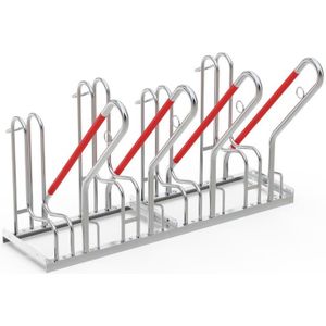 Fietsenrekken 4-delig, enkelzijdig  - B:1400 x D:850 x H:856mm - Zilverkleurig