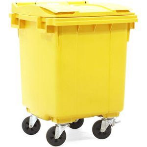 Afvalcontainer, geschikt voor kam-opname met scharnierend deksel.