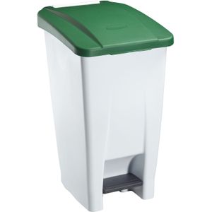 Afvalbak kunststof afvalbak met deksel op pedaalframe L:490,B:380,H:700mm wit. 60ltr