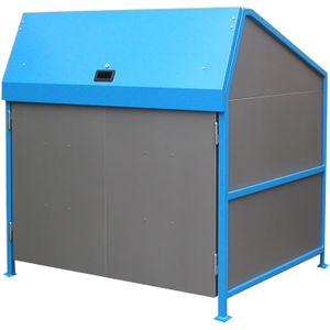 Afvalcontainer, ombouw voor 1100 liter afvalcontainers met dak, wanden, deuren en bodem.