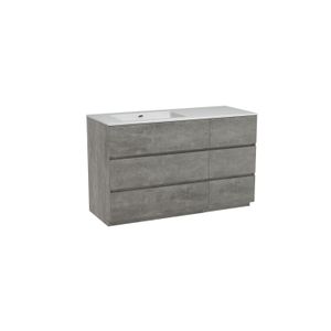 Storke Edge staand badmeubel 130 x 52 cm beton donkergrijs met Diva asymmetrisch linkse wastafel in composietmarmer