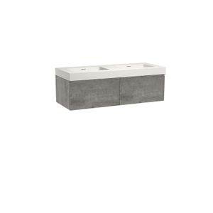 Storke Edge zwevend badmeubel 130 x 52 cm beton donkergrijs met Mata High dubbele wastafel in solid surface