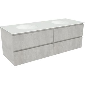 Balmani Lucida zwevend badkamermeubel 150 x 55 cm beton zilvergrijs met Tablo Still dubbele wastafel in matte Solid Surface