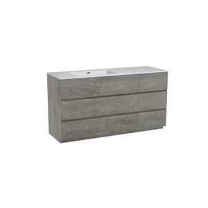 Storke Edge staand badmeubel 150 x 52 cm beton donkergrijs met Diva asymmetrisch linkse wastafel in composietmarmer