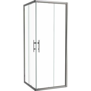 Linie Cadiz douchecabine met hoekinstap en dubbel schuifdeur 80 x 80 cm helder glas geborsteld chroom profiel