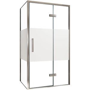 Balmani Senses Design douchecabine met rechtse draaideur en vaste zijwand, 100 x 80 cm, Helder glas met matte strook, Chroom profielen