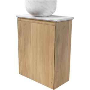 Balmani Mitra zwevend toiletmeubel 42 x 21 cm naturel eiken met Facetta wastafelblad en Bowl waskom in Carrara marmer