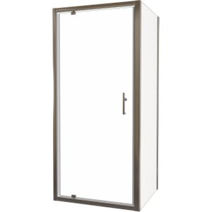 Linie Cadiz douchecabine met draaideur en vaste zijwand, 90 x 80 cm, helder glas, geborstelde chroom profielen