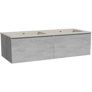 Storke Edge zwevend badmeubel 130 x 52 cm beton donkergrijs met Diva dubbele wastafel in top solid zijdegrijs