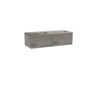 Storke Edge zwevend badmeubel 130 x 52 cm beton donkergrijs met Diva dubbele wastafel in mat zijdegrijze top solid