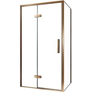 Balmani Senses Design douchecabine met linkse draaideur en vaste zijwand, 100 x 90 cm, Helder glas, Brushed Rosegold profielen