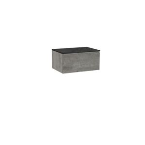 Storke Edge zwevend badmeubel 75 x 52 cm beton donkergrijs met Panton enkel wastafelblad in mat zwarte gepoedercoate mdf