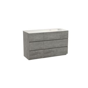 Storke Edge staand badmeubel 130 x 52 cm beton donkergrijs met Mata asymmetrisch rechtse wastafel in solid surface