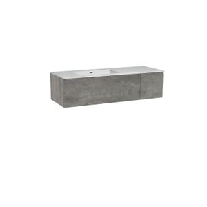 Storke Edge zwevend badmeubel 140 x 52 cm beton donkergrijs met Diva asymmetrisch linkse wastafel in composietmarmer