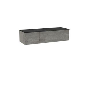 Storke Edge zwevend badmeubel 150 x 52 cm beton donkergrijs met Panton enkel of dubbel wastafelblad in mat zwarte gepoedercoate mdf