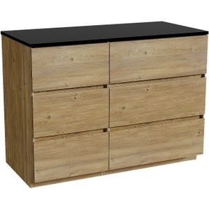 Storke Edge staand badmeubel 110 x 52 cm ruw eiken met Panton enkel wastafelblad in gepoedercoate mdf mat zwart