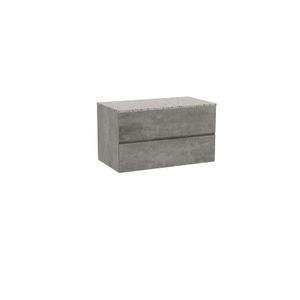 Storke Edge zwevend badmeubel 95 x 52 cm beton donkergrijs met Tavola enkel wastafelblad in mat wit/zwart terrazzo
