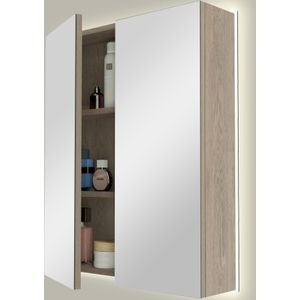 Linie Montro spiegelkast 60 x 75 cm grijs eiken met spiegelverlichting