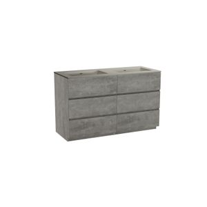 Storke Edge staand badmeubel 130 x 52 cm beton donkergrijs met Diva dubbele wastafel in mat zijdegrijze top solid