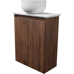 Balmani Mitra zwevend toiletmeubel 42 x 21 cm amerikaans notenhout met Facetta wastafelblad en Bowl waskom in Carrara marmer