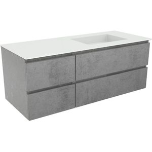 Balmani Lucida zwevend badkamermeubel 135 x 55 cm beton donkergrijs met Tablo Stretto asymmetrisch rechtse wastafel in matte Solid Surface