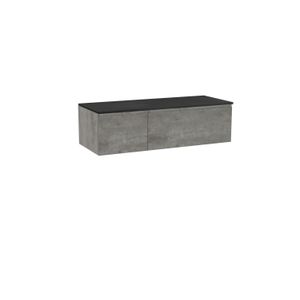 Storke Edge zwevend badmeubel 130 x 52 cm beton donkergrijs met Panton enkel of dubbel wastafelblad in mat zwarte gepoedercoate mdf