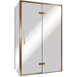 Balmani Senses Design douchecabine met rechtse draaideur en vaste zijwand, 120 x 100 cm, Reflex spiegelglas, Brushed Rosegold profielen, met coating