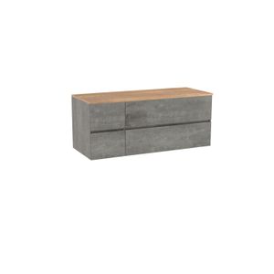 Storke Edge zwevend badmeubel 130 x 52 cm beton donkergrijs met Panton enkel of dubbel wastafelblad in ruwe eiken melamine
